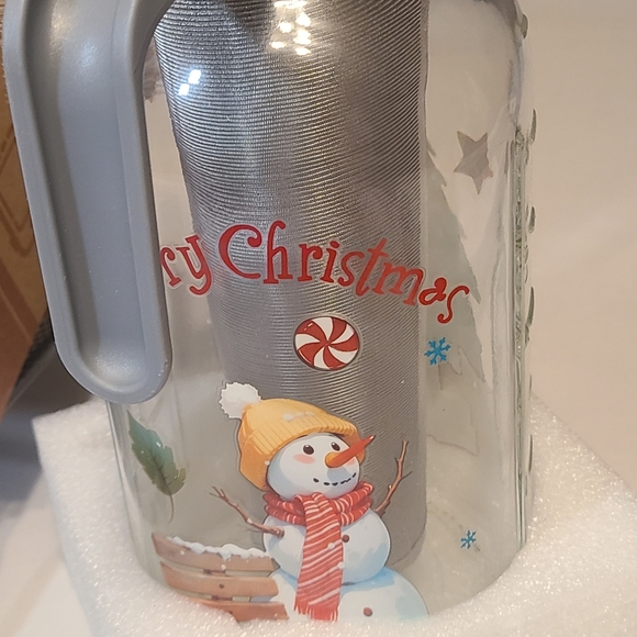 Festive Santa Heavy Duty Glass Jar with Gray Lid 64 Oz. NIB - Picture 5 of 13
